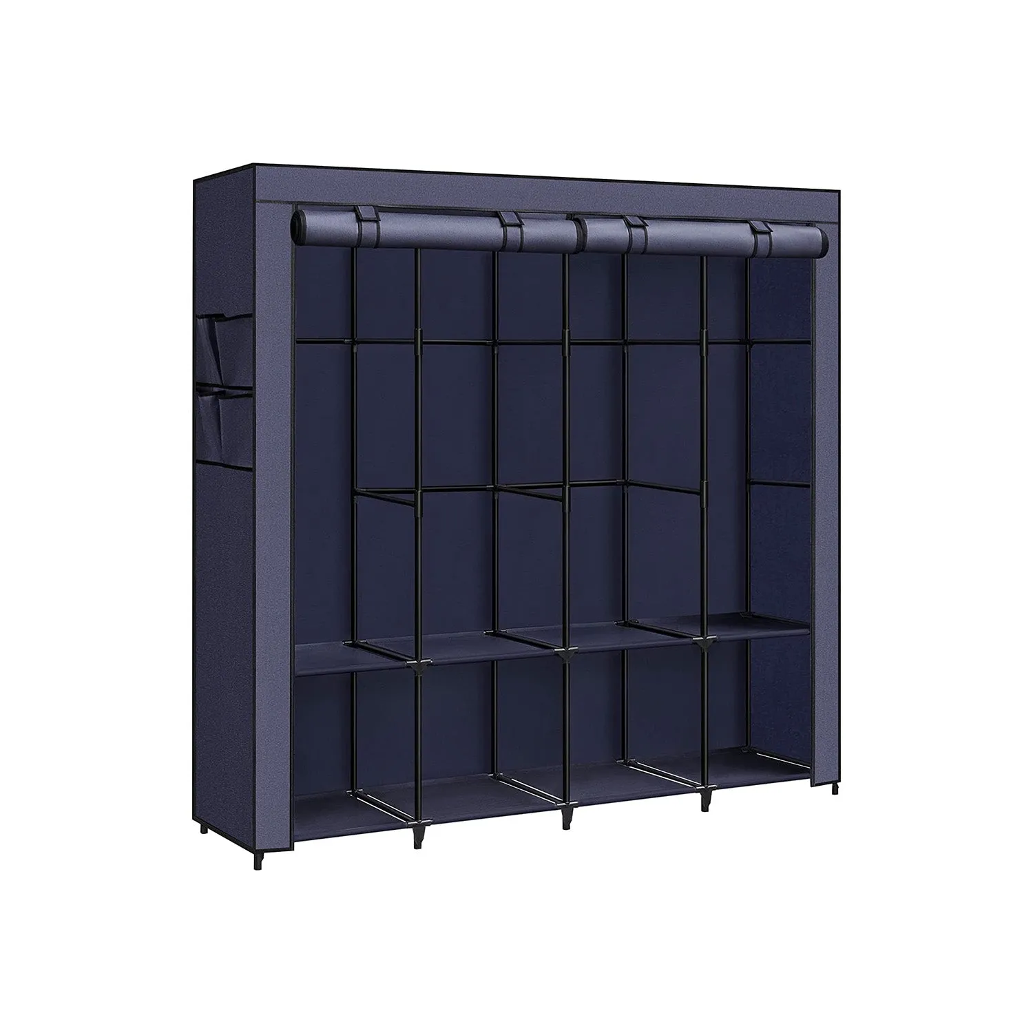 Guardaroba Armadio Portatile con Barra Appendiabiti Ripiani Tasche Laterali