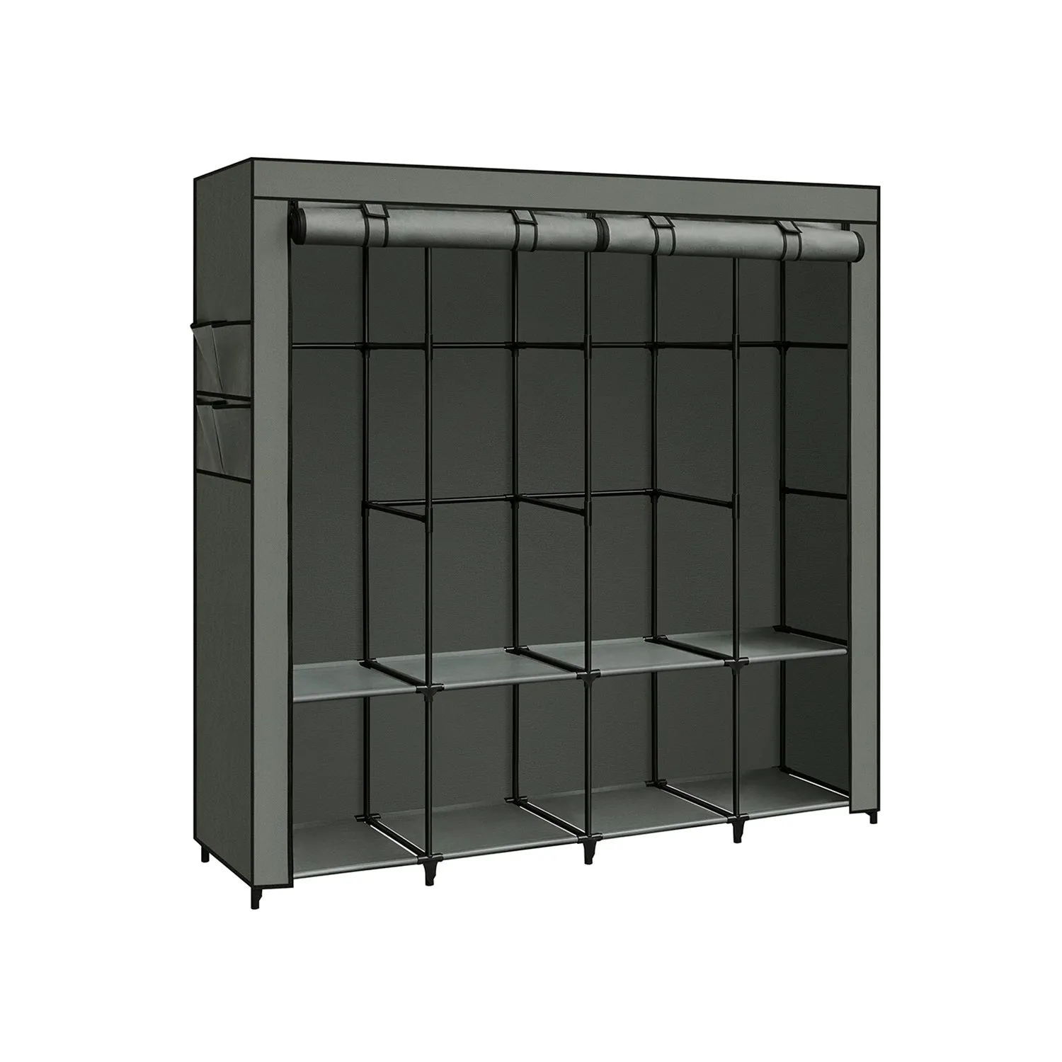 Guardaroba Armadio Portatile con Barra Appendiabiti Ripiani Tasche Laterali