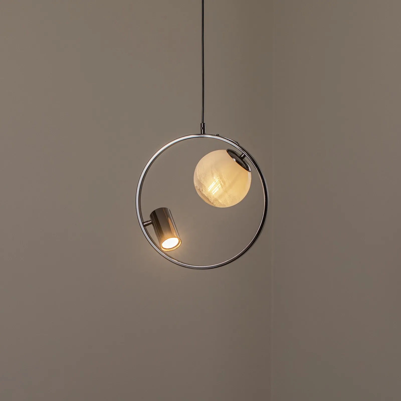 Lampada a sospensione Medo 1+1, nero-cromo, 2 luci
