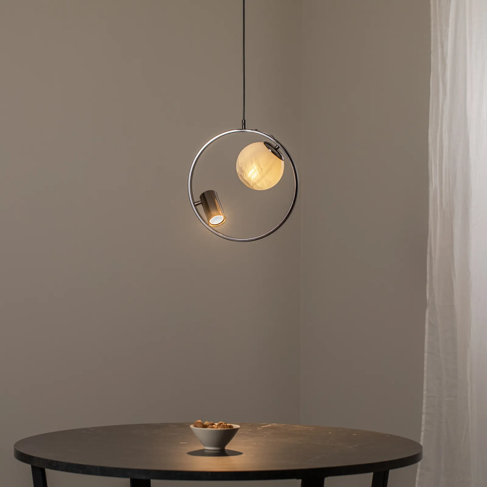 Lampada a sospensione Medo 1+1, nero-cromo, 2 luci