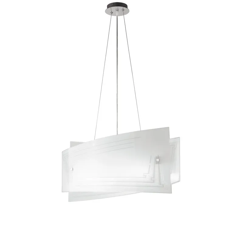 Lampadario a sospensione in vetro curvo con decOro graniglia Bianca 4Xe27 60X20X130Cm