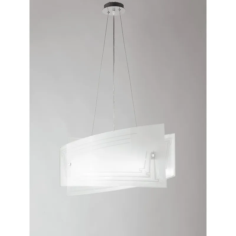 Lampadario a sospensione in vetro curvo con decOro graniglia Bianca 4Xe27 60X20X130Cm