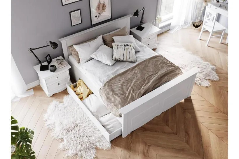 Letto shabby chic matrimoniale pino massello bianco 160x200