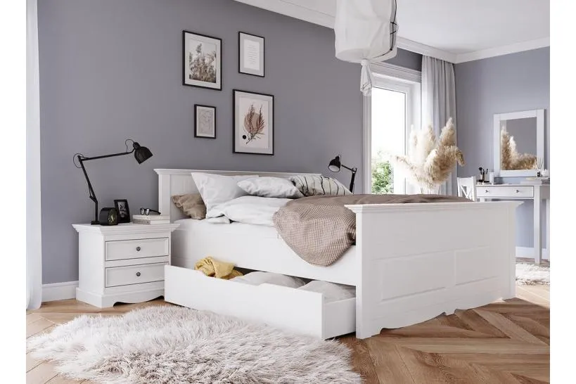 Letto shabby chic matrimoniale pino massello bianco 160x200