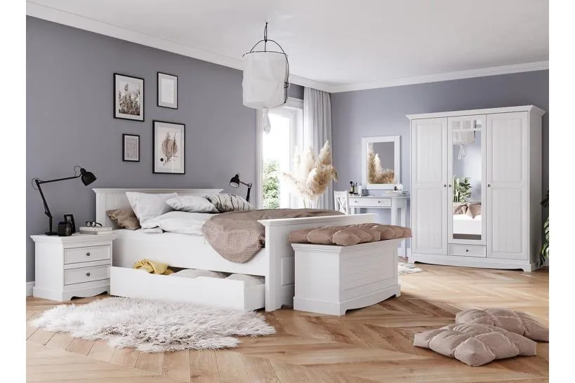 Letto shabby chic matrimoniale pino massello bianco 160x200