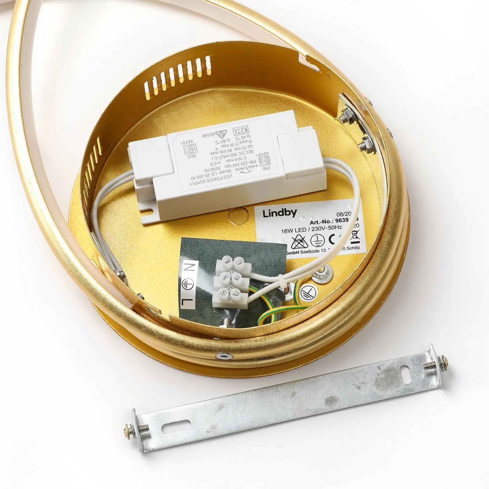 Lindby plafoniera LED Joline, Ø 45 cm, color oro, metallo