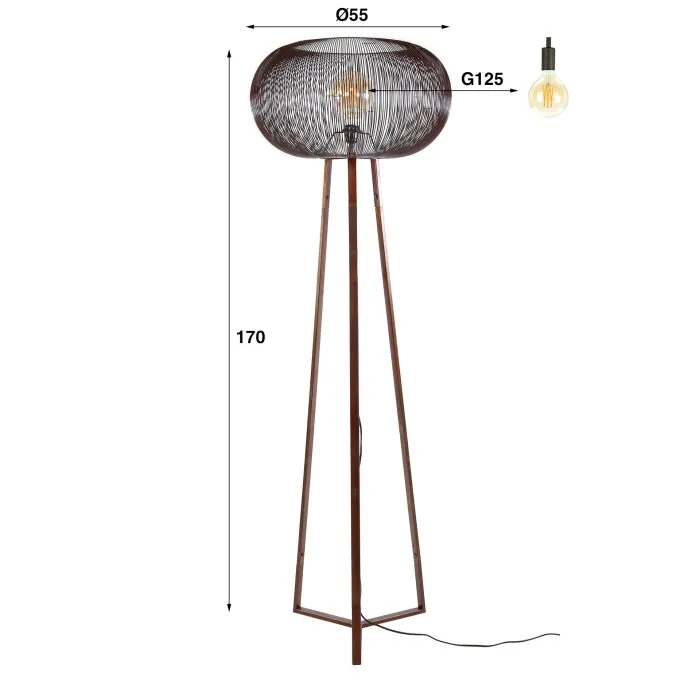 Luzinde Lampada da terra Nichel opaco, Nero, 1-Luce