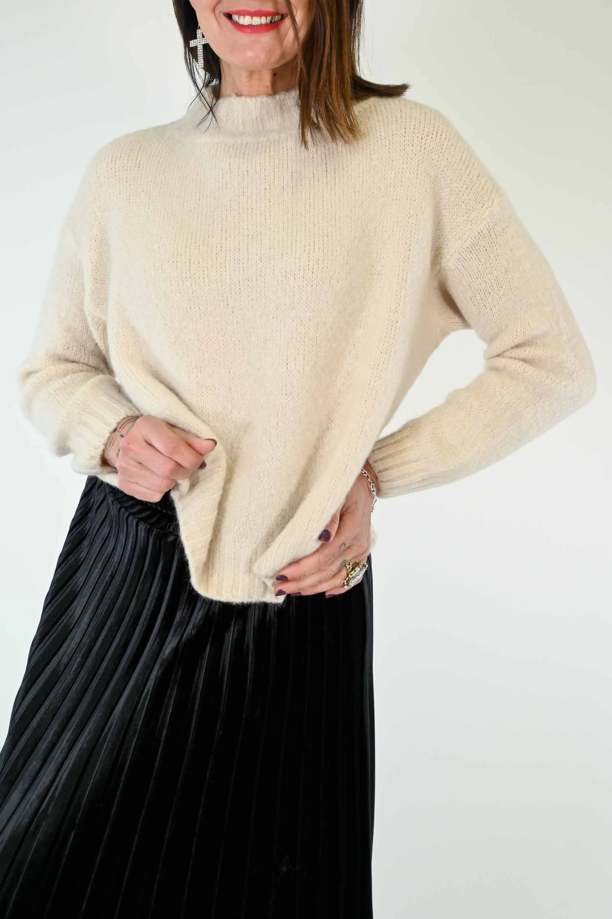 MAGLIA LUPETTO A SCATOLA IN ALPACA/LANA BEIGE