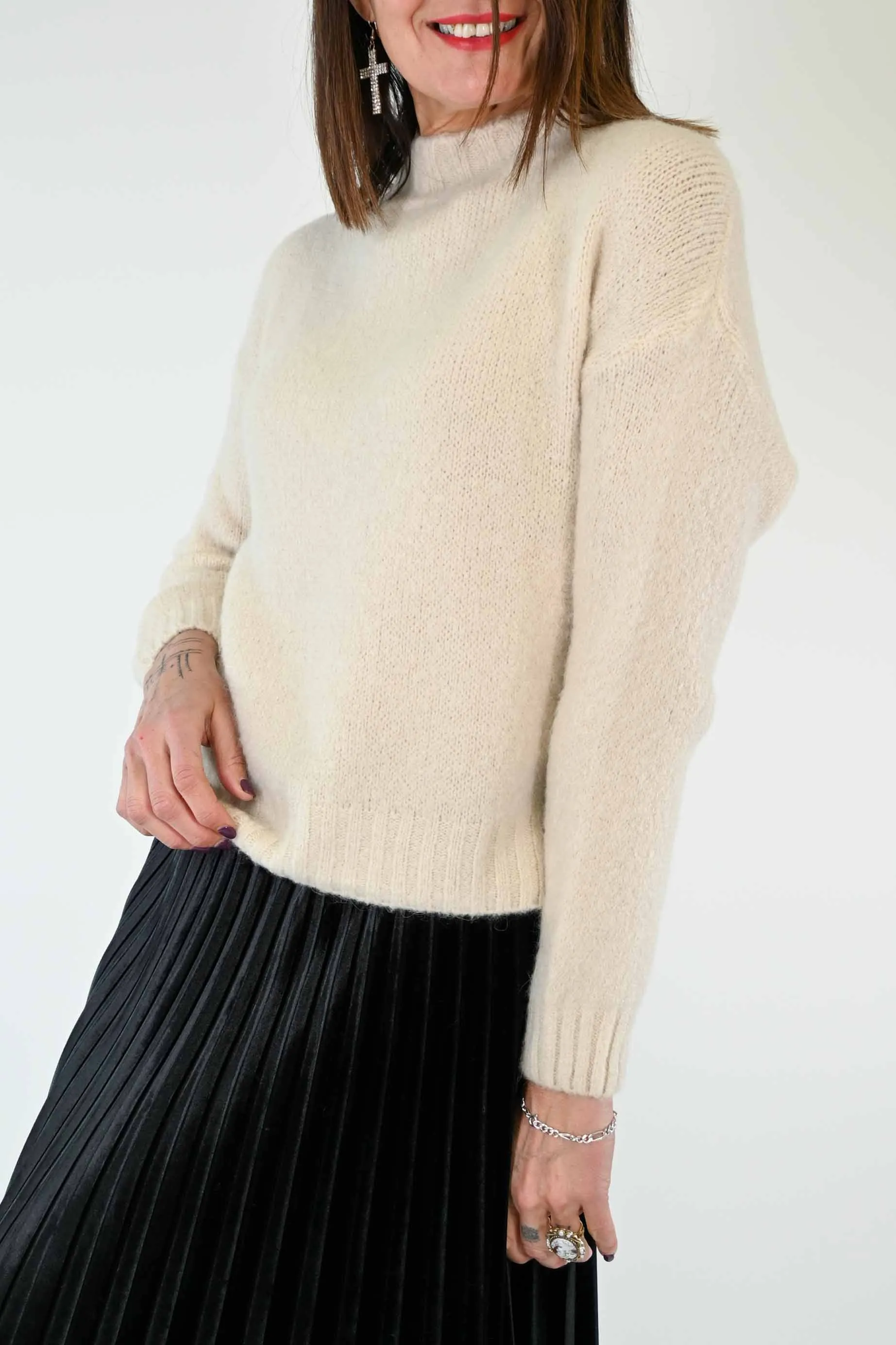MAGLIA LUPETTO A SCATOLA IN ALPACA/LANA BEIGE