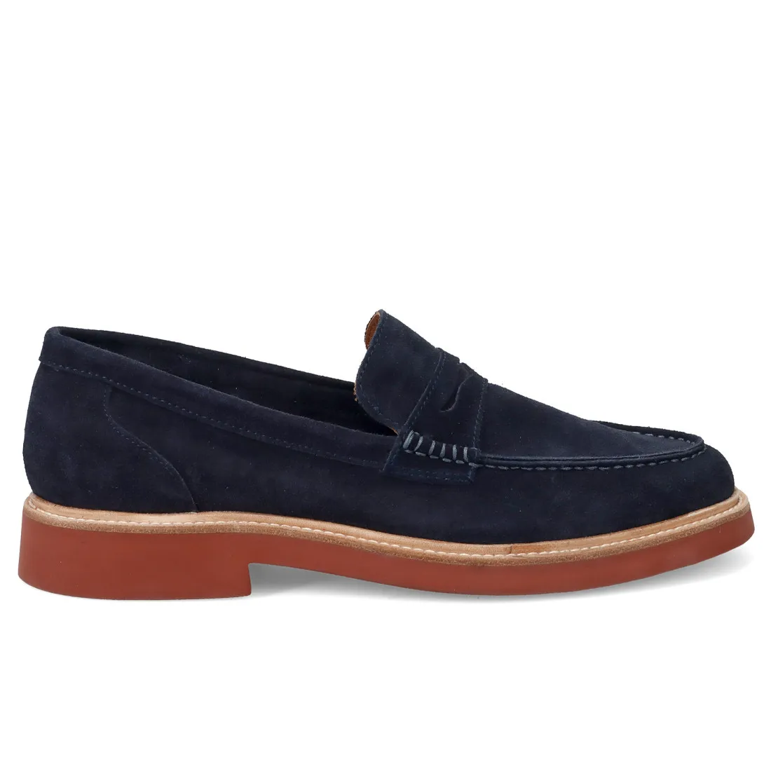 Mocassino da uomo Bekk in camoscio blu con suola rosso mattone