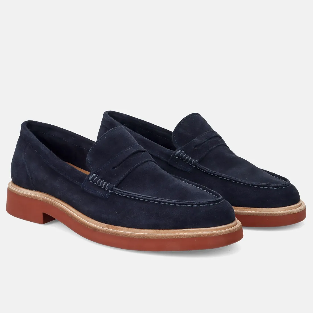 Mocassino da uomo Bekk in camoscio blu con suola rosso mattone