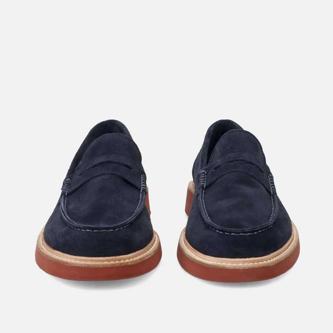 Mocassino da uomo Bekk in camoscio blu con suola rosso mattone