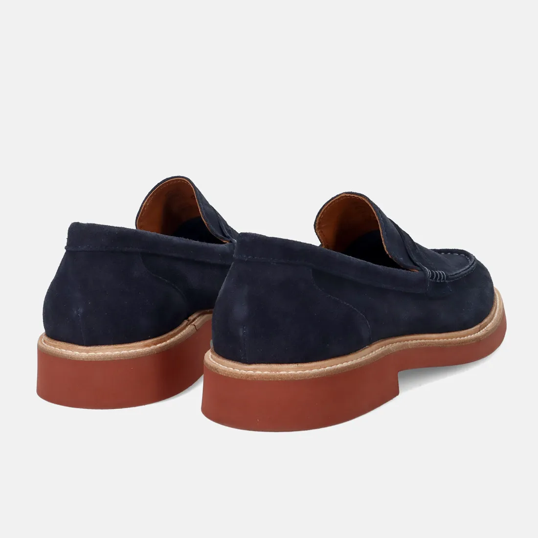 Mocassino da uomo Bekk in camoscio blu con suola rosso mattone