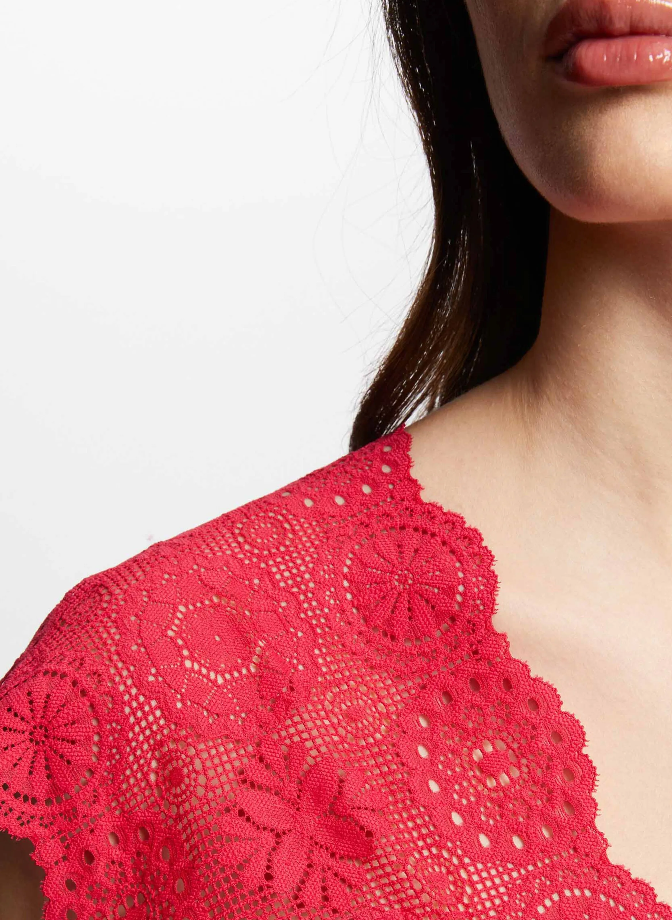  MORGAN   DELOR - T-shirt scollo a V in pizzo | Rosa