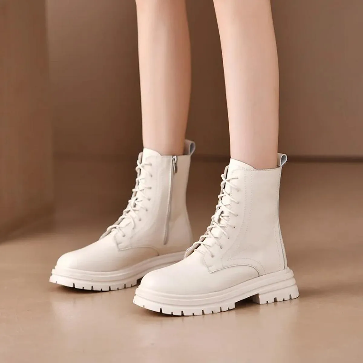 Nuovi stivali a metà polpaccio donna autunno inverno moda stringate stile britannico donna cerniera Botas Mujer stivali piattafo