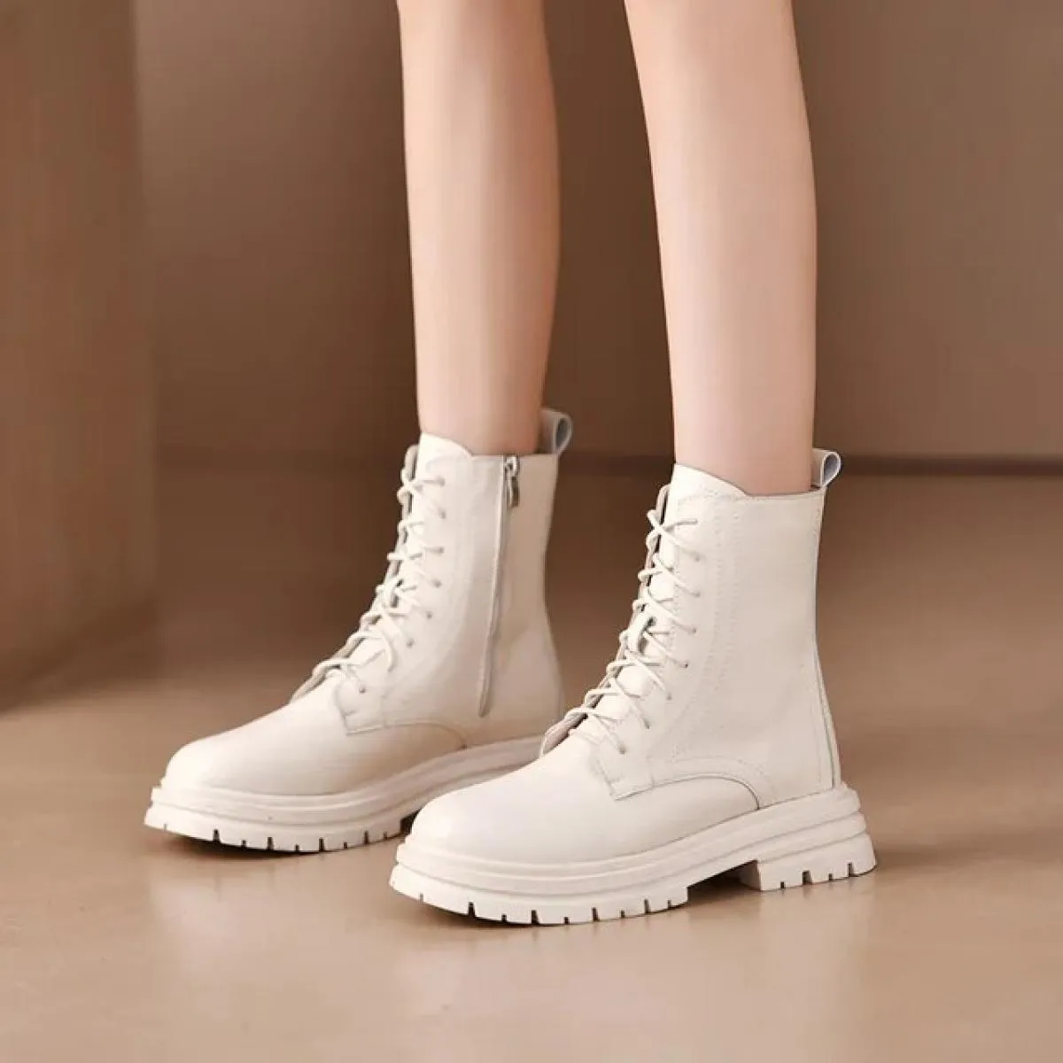 Nuovi stivali a metà polpaccio donna autunno inverno moda stringate stile britannico donna cerniera Botas Mujer stivali piattafo