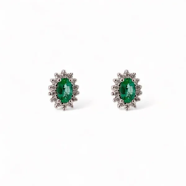 Orecchini smeraldo oro bianco e diamanti BON TON art. OR921