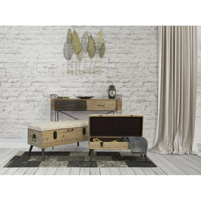 Pannello In Ferro E Legno Foglie -C- Cm 75X2,5X87