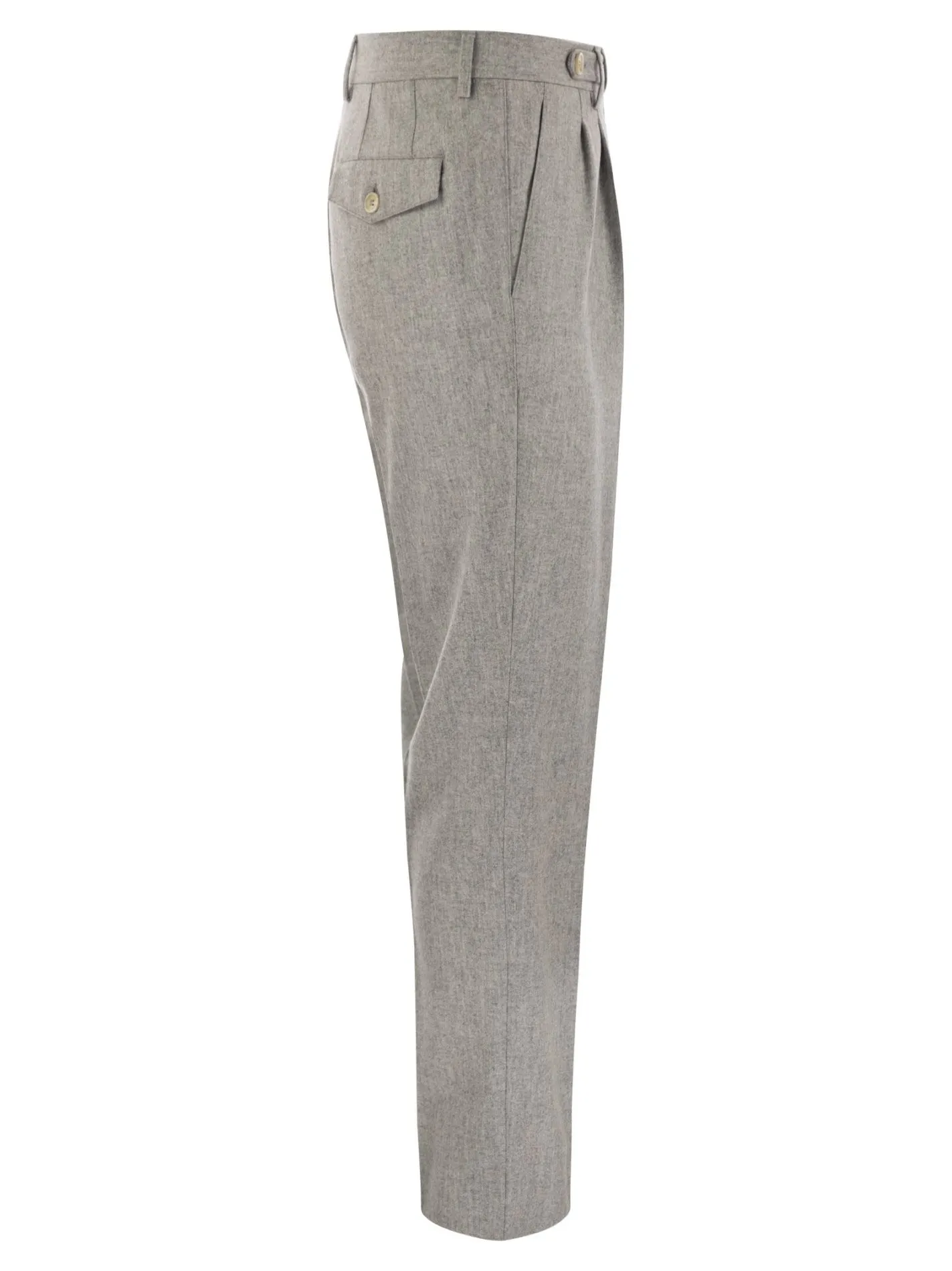 Pantalone leisure fit in flanella di lana vergine con doppia pince