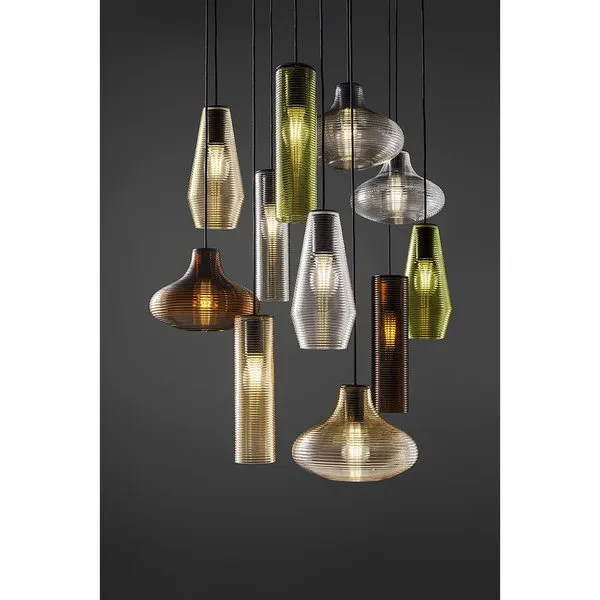 Panzeri luce Emma - Lampada a sospensione base ottone nero/diffusore vetro soffiato bianco