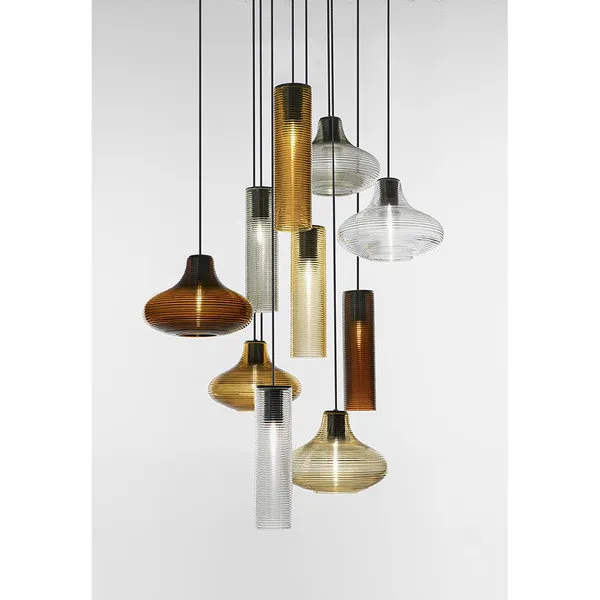 Panzeri luce Emma - Lampada a sospensione base ottone nero/diffusore vetro soffiato bianco