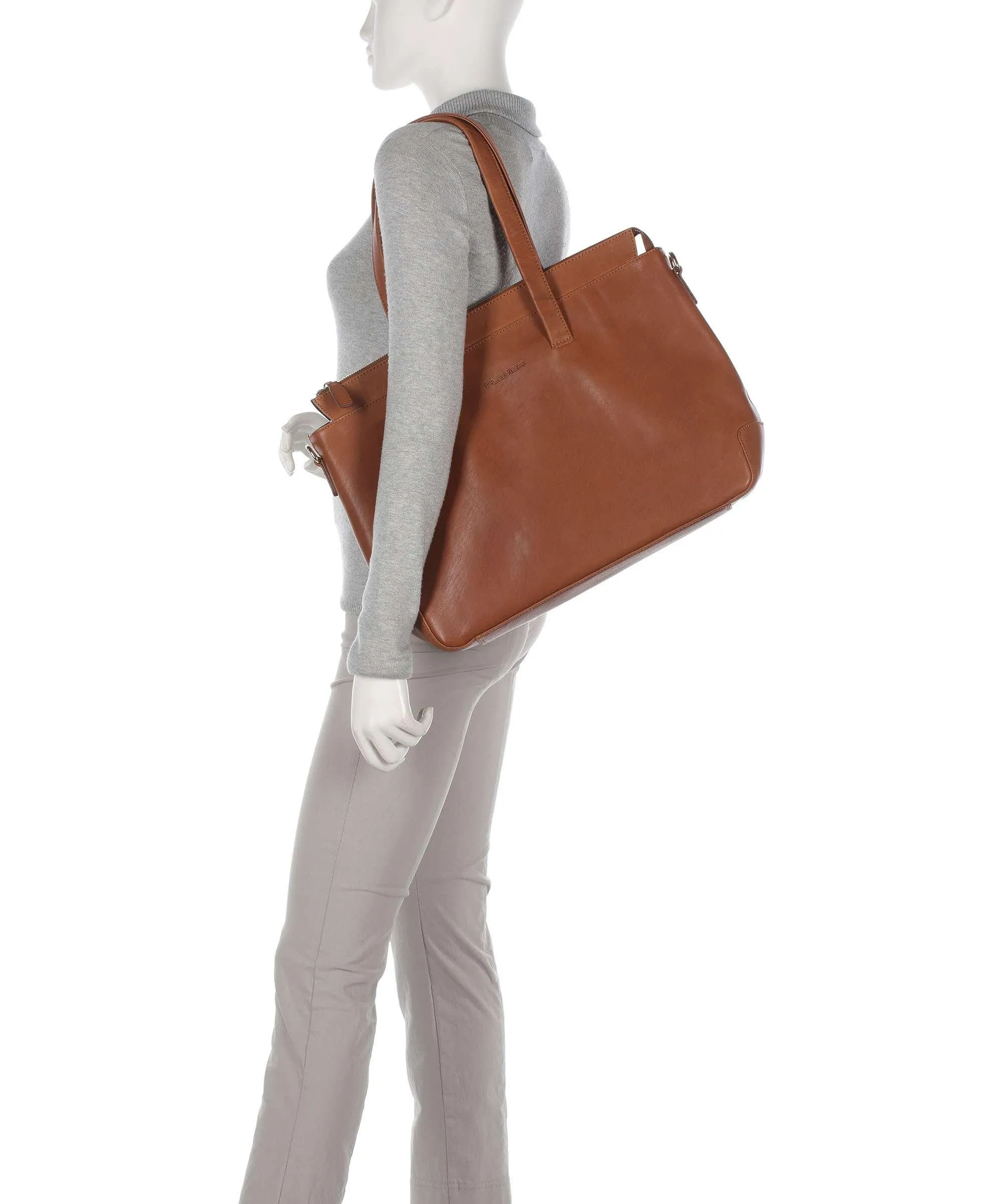 Plevier Structure Edge Borsa shopper 15″ pelle granulata cognac  