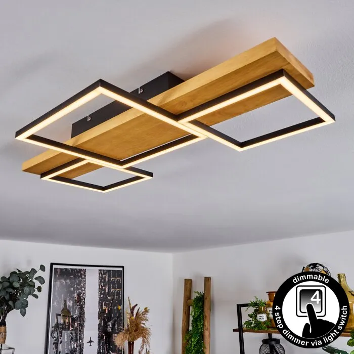 Pompu Plafoniera LED Legno chiaro, Nero, 1-Luce