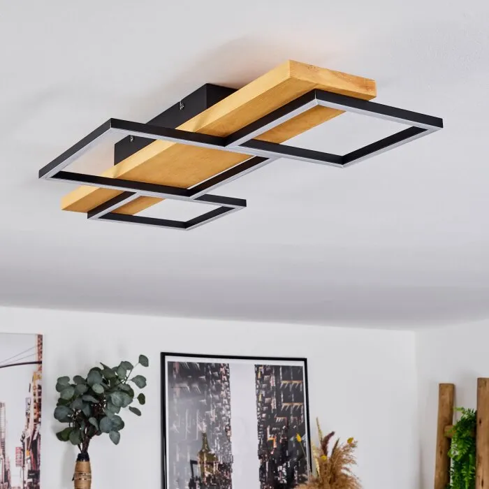 Pompu Plafoniera LED Legno chiaro, Nero, 1-Luce