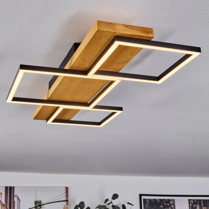 Pompu Plafoniera LED Legno chiaro, Nero, 1-Luce