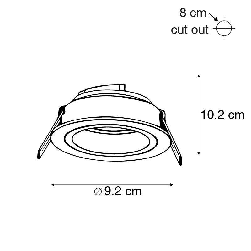 Set di 6 Faretto da incasso moderno nero 9,2 cm ruotabile e inclinabile - Chuck