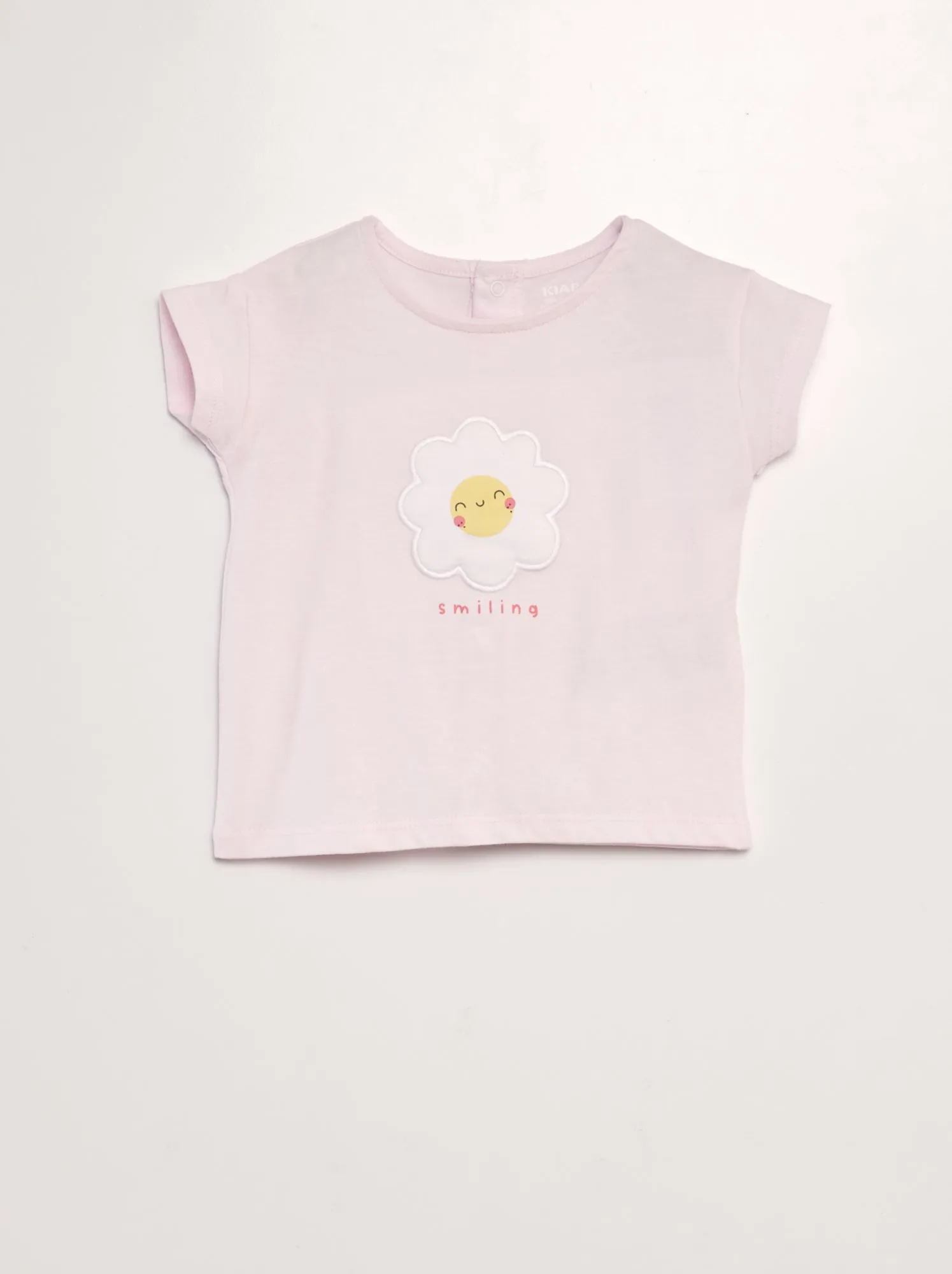 T-shirt con stampa 'fiore' + decorazione in rilievo - ROSA