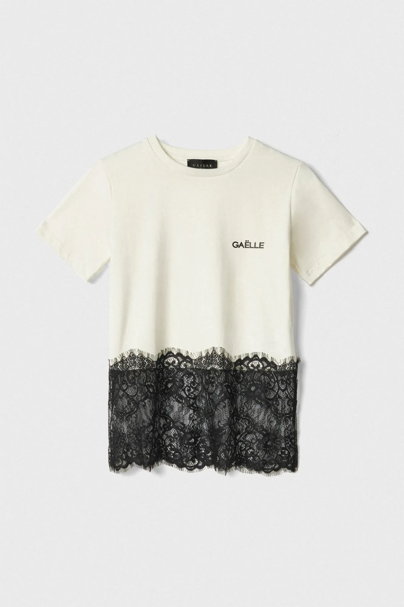 T-Shirt Mezza Manica Paricollo In Jersey In Pizzo Off White - Gaëlle Paris