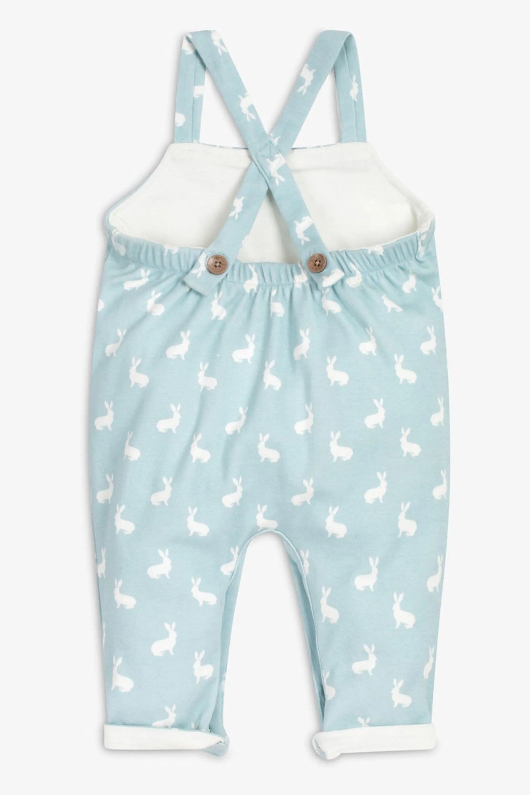 The Little Tailor Baby 100% Cotton Jersey Bunny Print Dungarees    