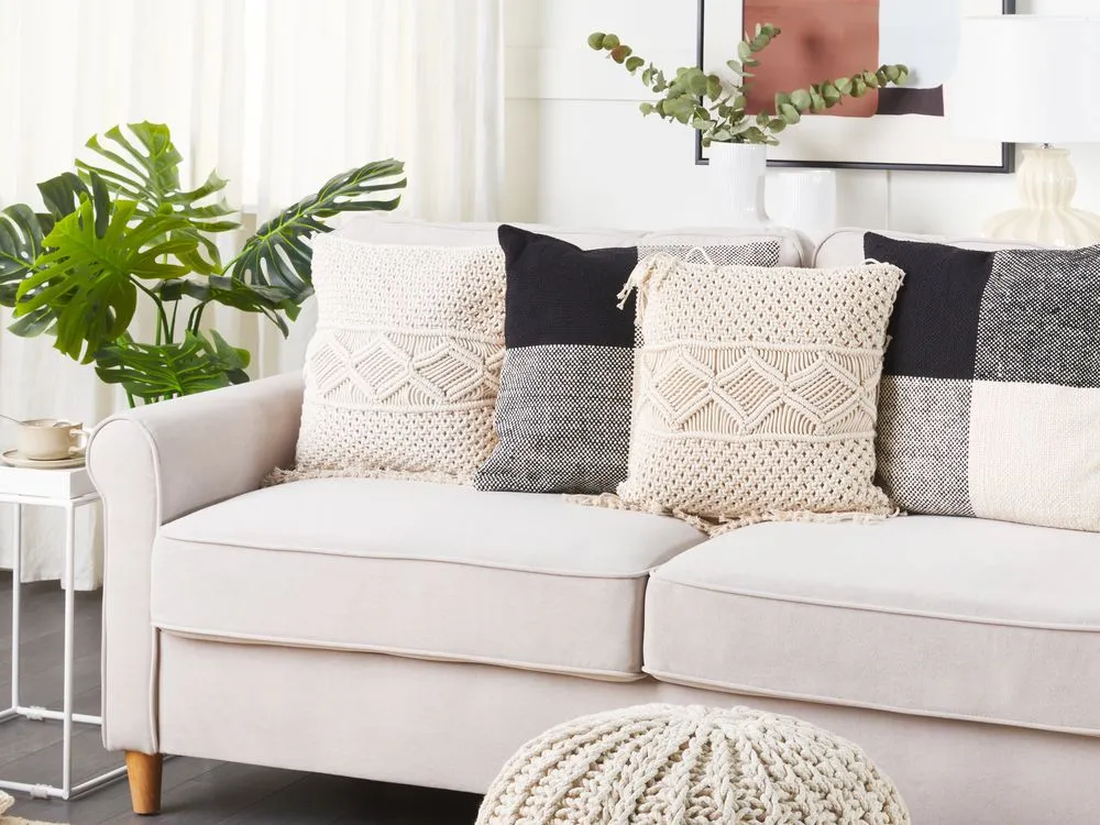 Throw Cushion YORTAN Cotton 45 x 40 cm Light Beige Geometric Pattern