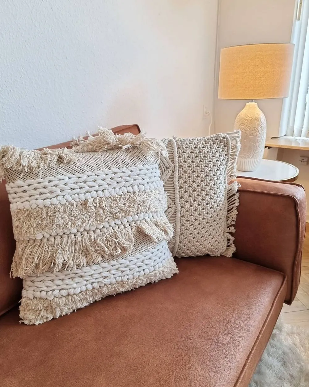 Throw Cushion YORTAN Cotton 45 x 40 cm Light Beige Geometric Pattern