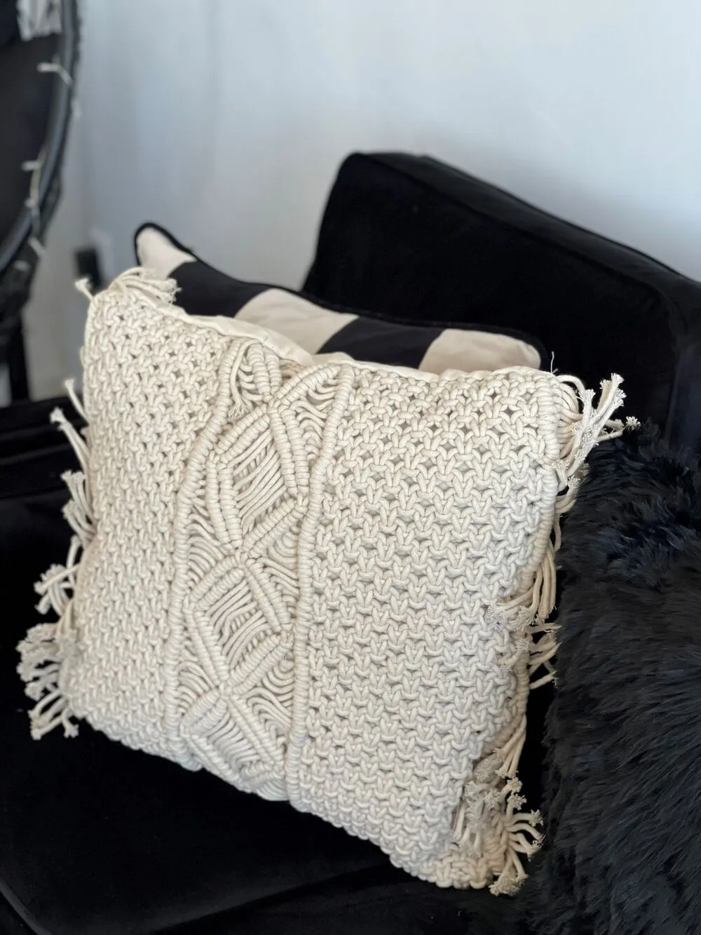 Throw Cushion YORTAN Cotton 45 x 40 cm Light Beige Geometric Pattern