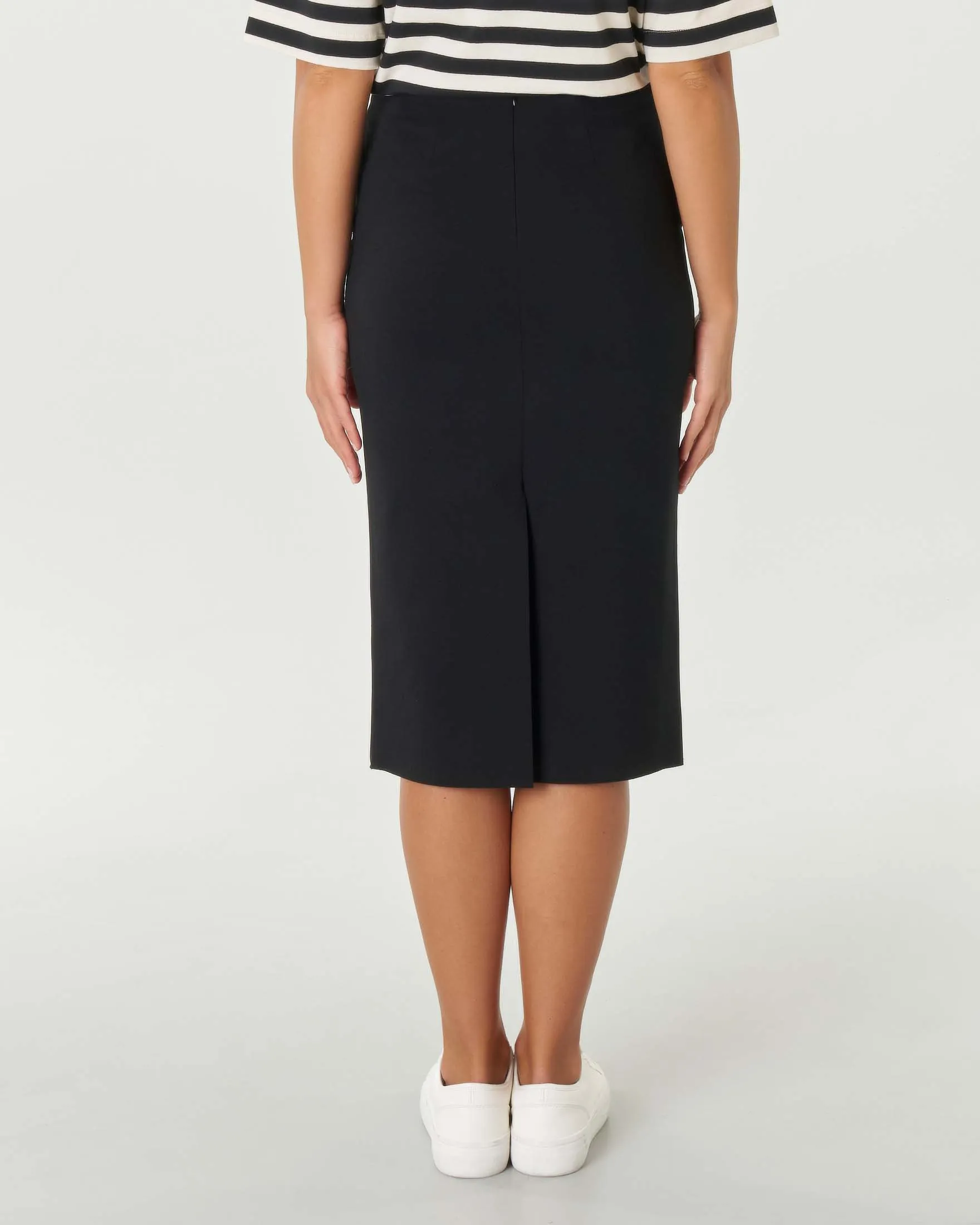 Tubino nero in misto viscosa stretch punto Milano con spacco sul retro