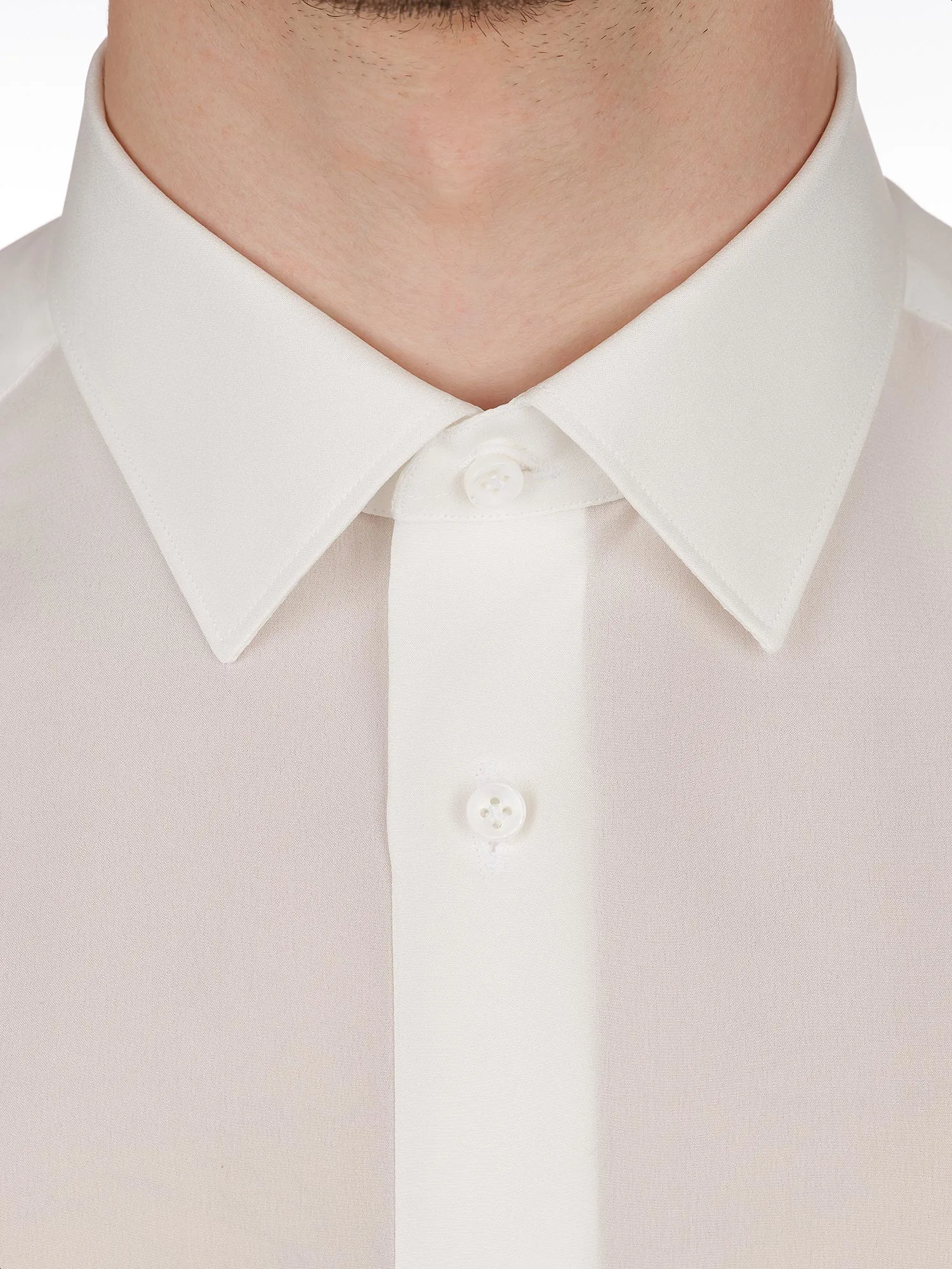 White Silk Shirt for Men with Classic Collar