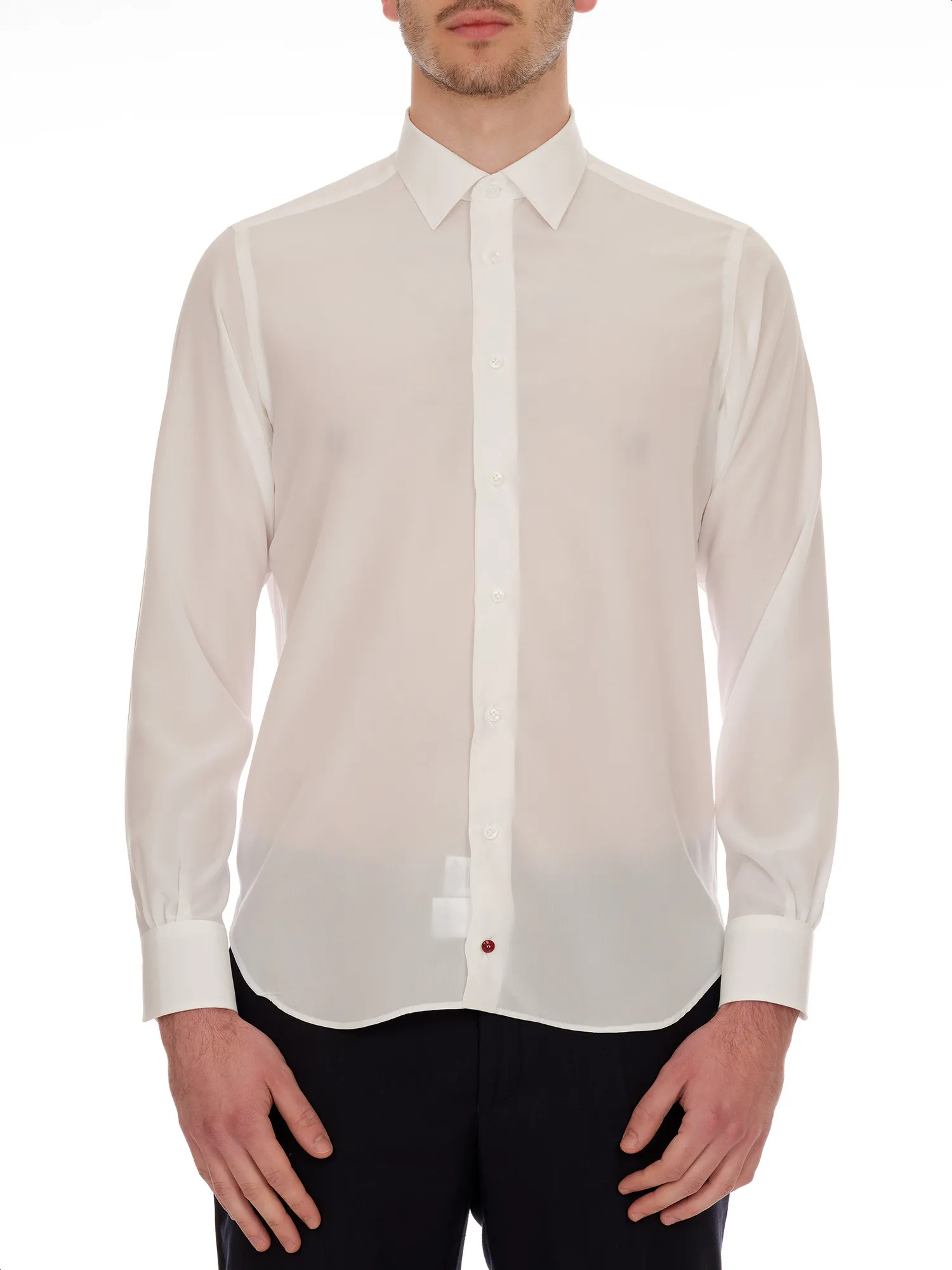White Silk Shirt for Men with Classic Collar
