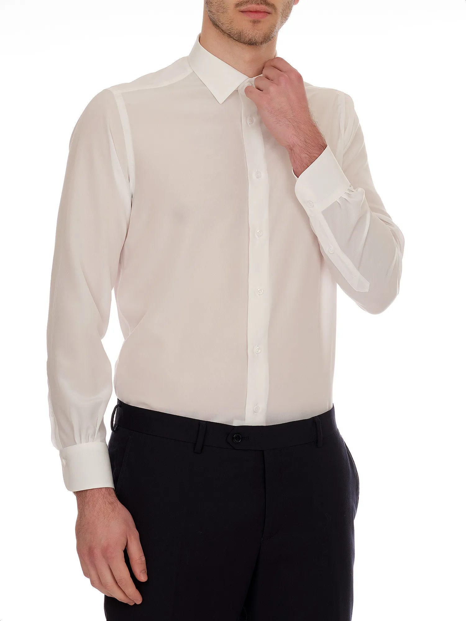 White Silk Shirt for Men with Classic Collar